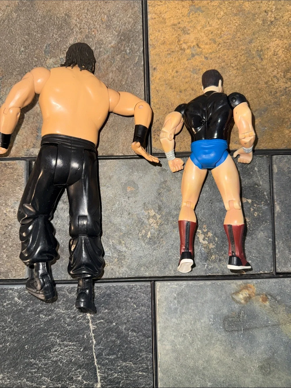 Wrestling Action Figures Set - Black Pants & Blue Trunks